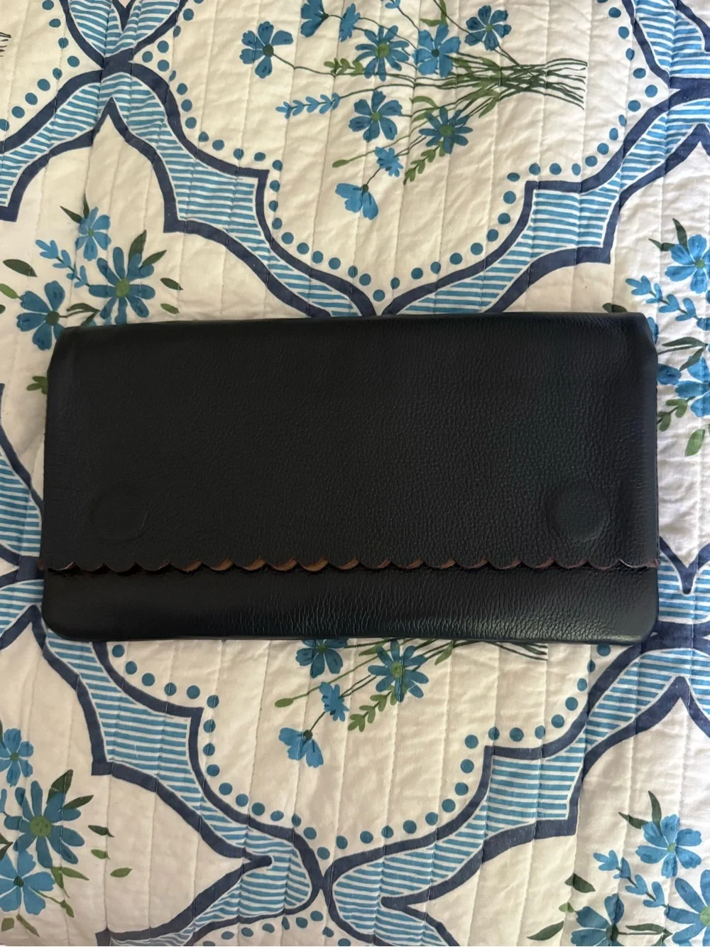 ASHA Black Scalloped Edge Leather Clutch